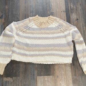 Free People Cream and Gray Women's shaker knit cropped Sweater